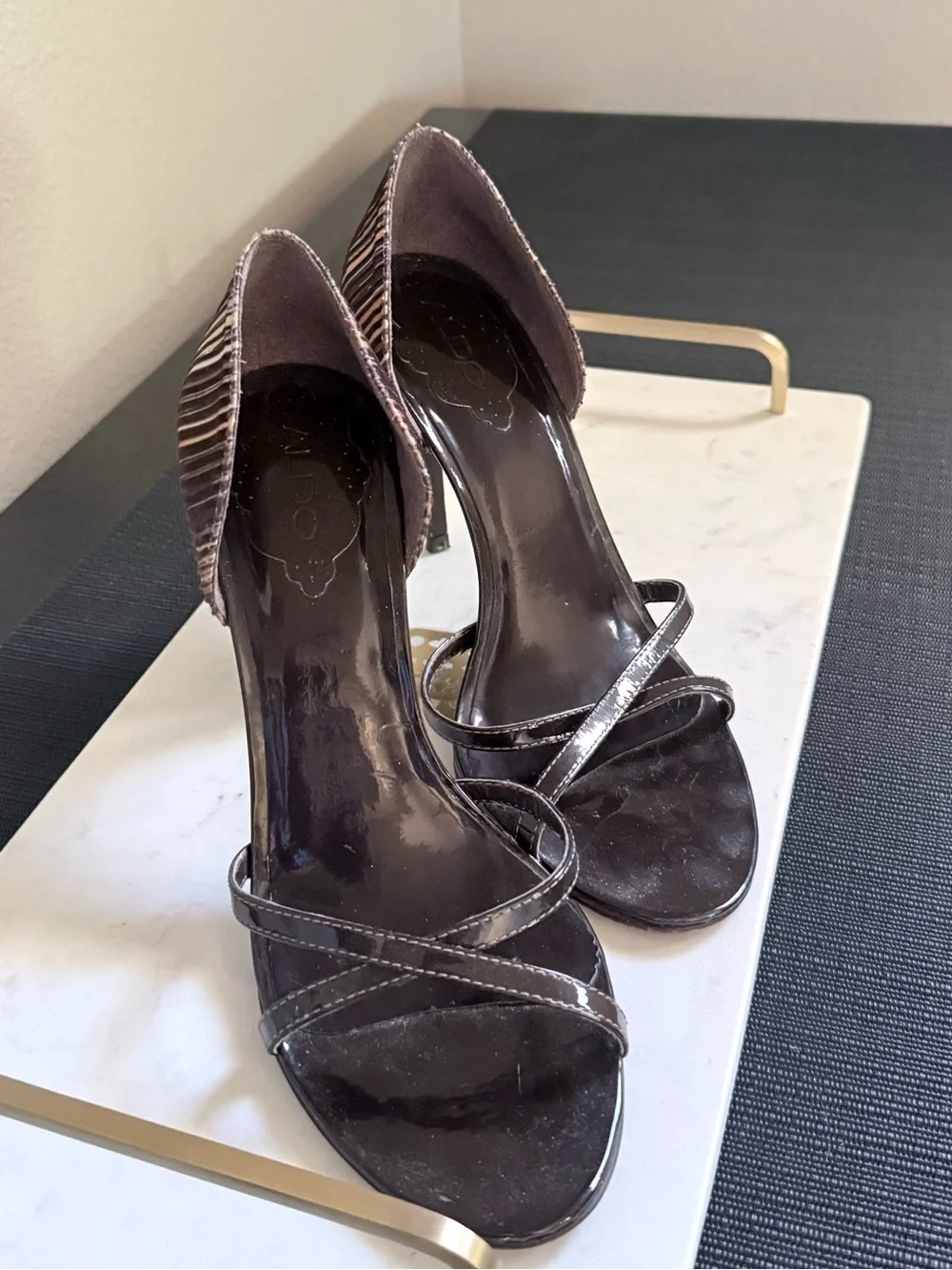 Aldo: Brown Striped D'Orsay High Heel Sandals - Women’s Size 10